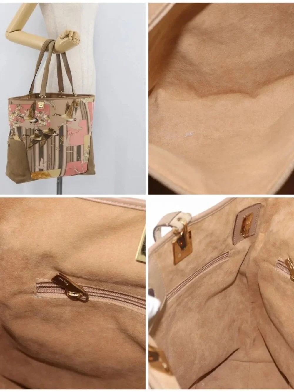 Salvatore Ferragamo Tote Bag Nylon Beige Gold Auth BAZ714A